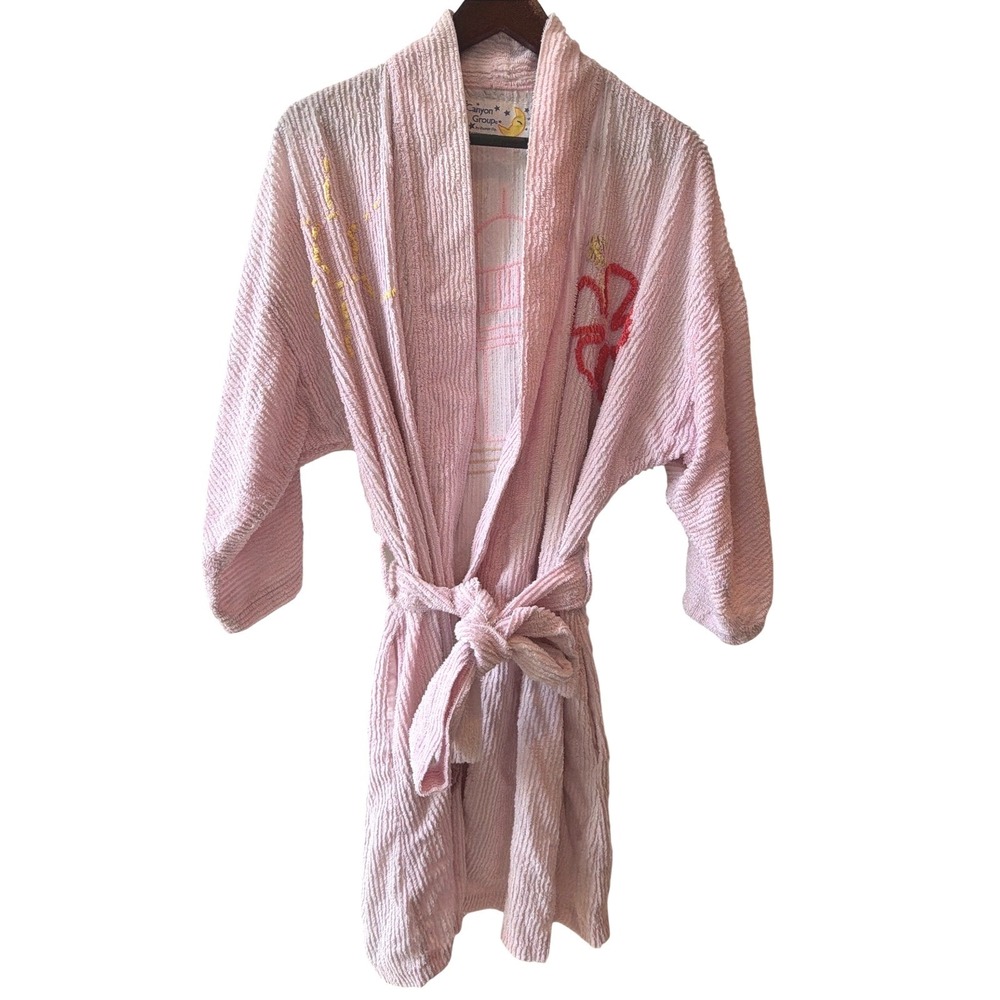 Canyon Group Chenille Robe Women M Vintage 90s Pink Tropical Resort USA Made